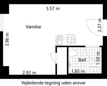 1 værelses lejlighed på 33 m