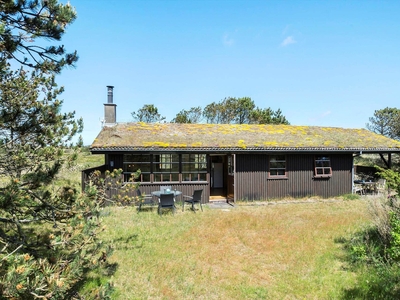 Klassisk træsommerhus på stor, ugeneret naturgrund