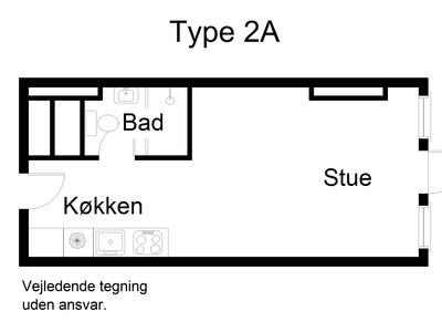 1 værelses lejlighed på 46 m