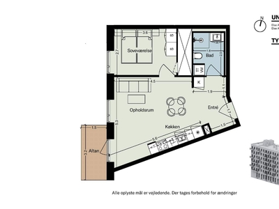 2 værelses lejlighed på 62 m