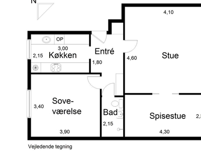 3 værelses lejlighed på 79 m