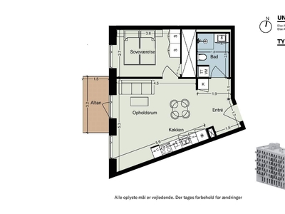 2 værelses lejlighed på 62 m