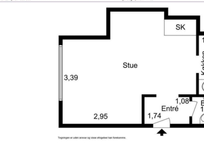 1 værelses lejlighed på 35 m