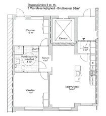 3 værelses lejlighed på 95 m
