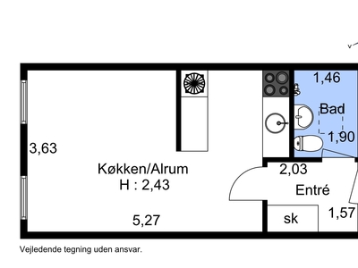 1 værelses lejlighed på 31 m