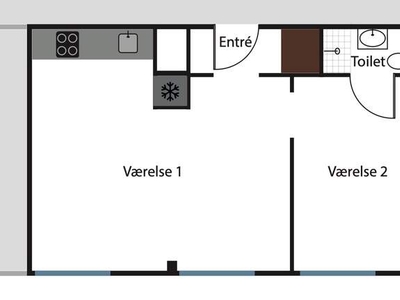 2 værelses lejlighed på 50 m