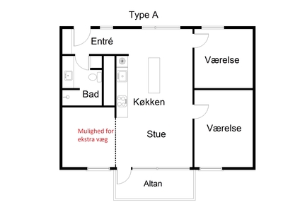 3 værelses lejlighed på 105 m