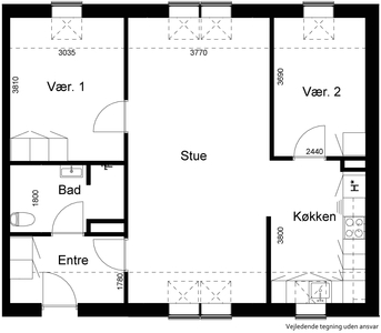 3 værelses lejlighed på 85 m