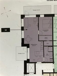 Nybygget 2 værelses lejlighed med 2 terrasser på 7 og 10 m2.