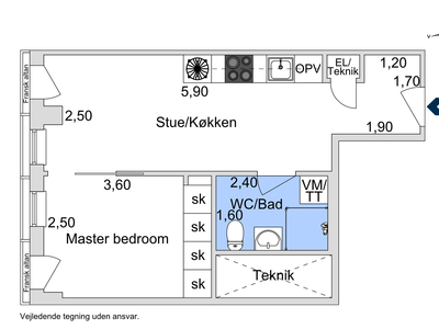 2 værelses lejlighed på 54 m