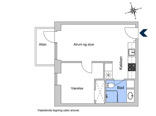 2 værelses lejlighed på 47 m