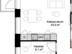 Flot og lys nyopført lejlighed med alt i hårde hvidevarer