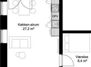 Lys og morderne lejlighed med depotrum