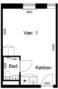 1 værelses lejlighed på 32 m