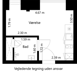 1 værelses lejlighed på 29 m