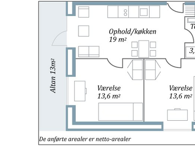 3 værelses lejlighed på 66 m