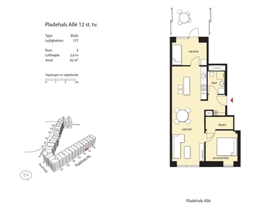3 værelses lejlighed på 82 m
