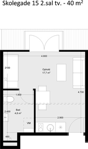 1 værelses lejlighed på 40 m2