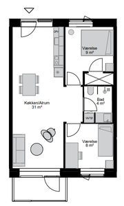 3 værelses lejlighed på 74 m