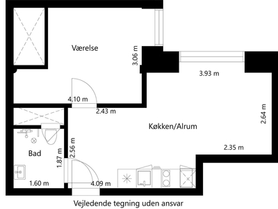 2 værelses lejlighed på 50 m