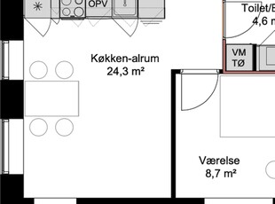 Nyopført lejlighed med depotrum