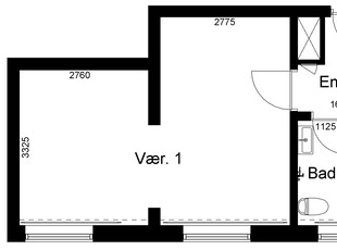 1 værelses lejlighed på 50 m