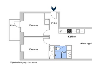 3 værelses lejlighed på 82 m