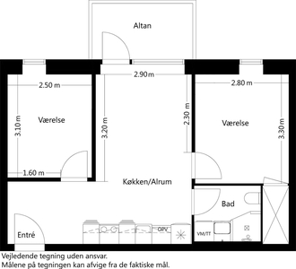 3 værelses lejlighed på 57 m