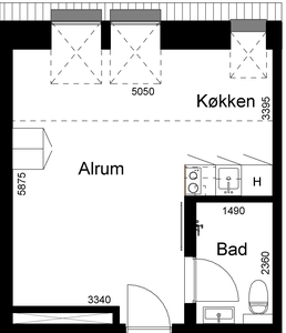 1 værelses lejlighed på 44 m