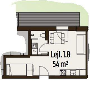 1 værelses lejlighed på 54 m