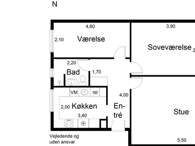 3 værelses lejlighed på 85 m