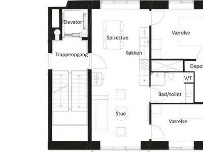 3 værelses lejlighed på 84 m