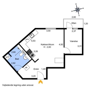 2 værelses lejlighed på 62 m