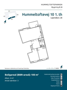 3 værelses lejlighed på 100 m