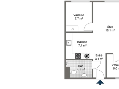 3 værelses lejlighed på 60 m