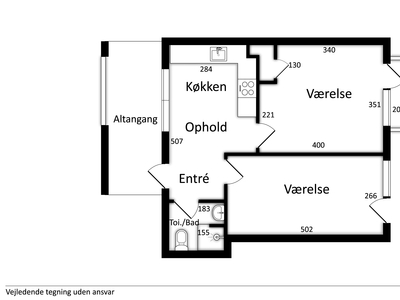 3 værelses lejlighed på 61 m