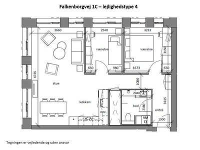 3 værelses lejlighed på 90 m