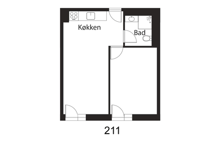 2 værelses lejlighed på 55 m