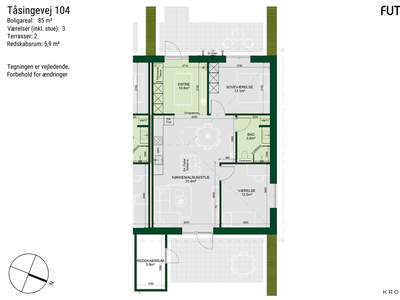 3 værelses hus på 85 m