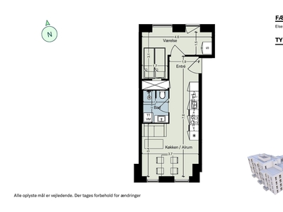 2 værelses lejlighed på 48 m