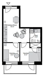 3 værelses lejlighed på 64 m